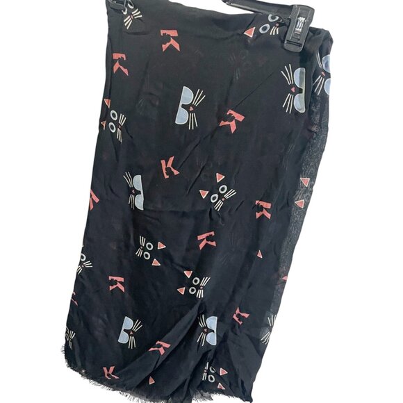 Karl Lagerfeld Black Cat Print Scarf Lightweight & Stylish - Picture 4 of 4